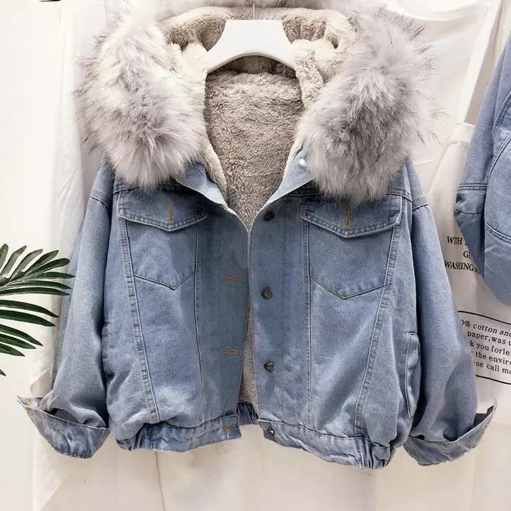 NEW womans winter fur jean jacket